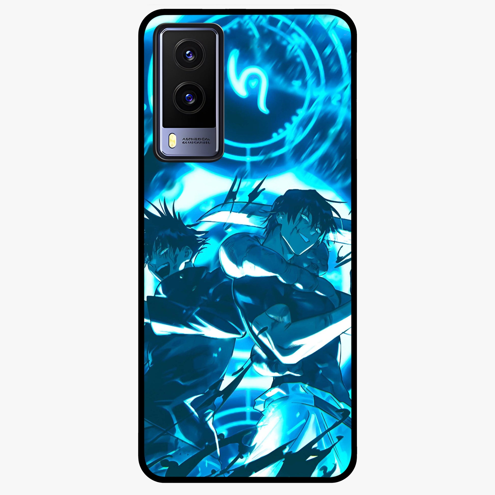 Cursed Energy Clash Glass Case showing flat back view with intense cursed energy artwork and glossy glass finish.