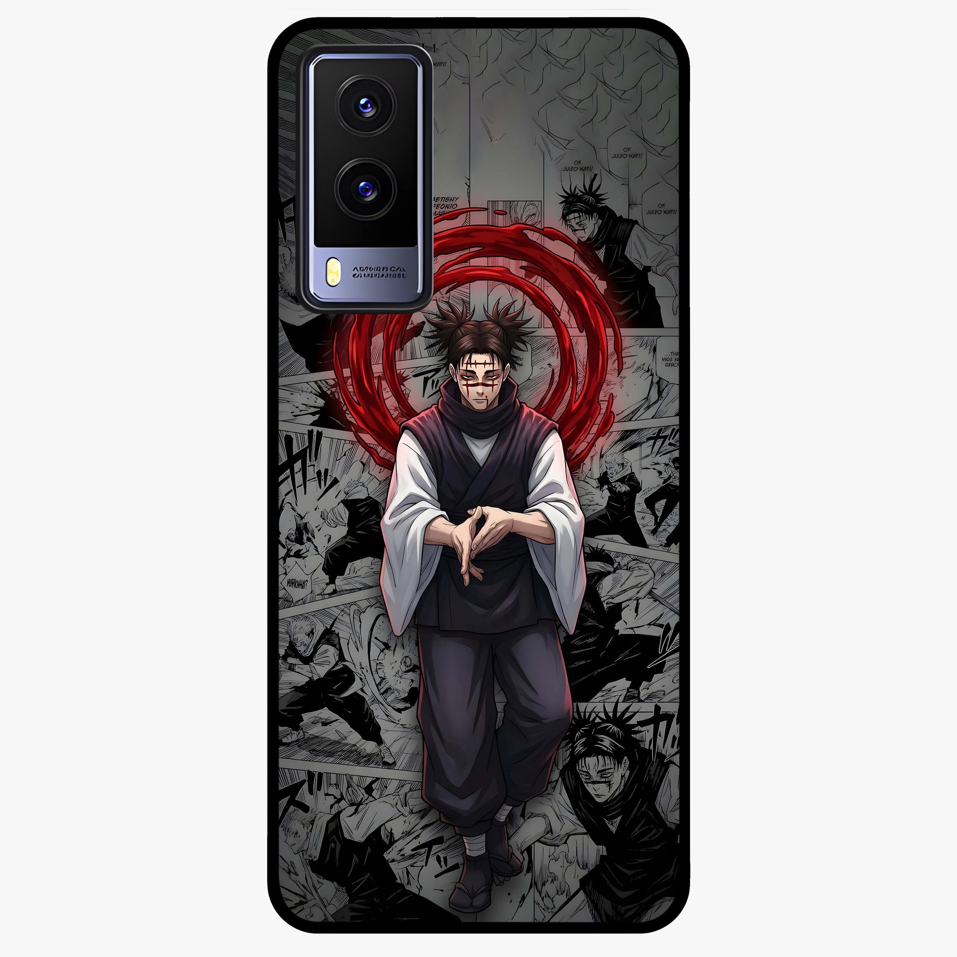 Cursed Ritual Ascension Glass Case showing flat back view with dark ritual themed artwork and glossy glass finish.