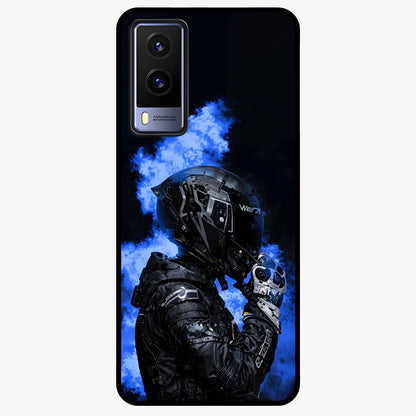 Cyber Sentinel Protocol Glass Case showing flat back view with futuristic cyber themed artwork and glossy glass finish.