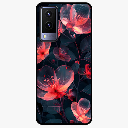 Dark Shade of Flower Glass Case showing flat back view with elegant dark floral artwork and glossy glass finish.