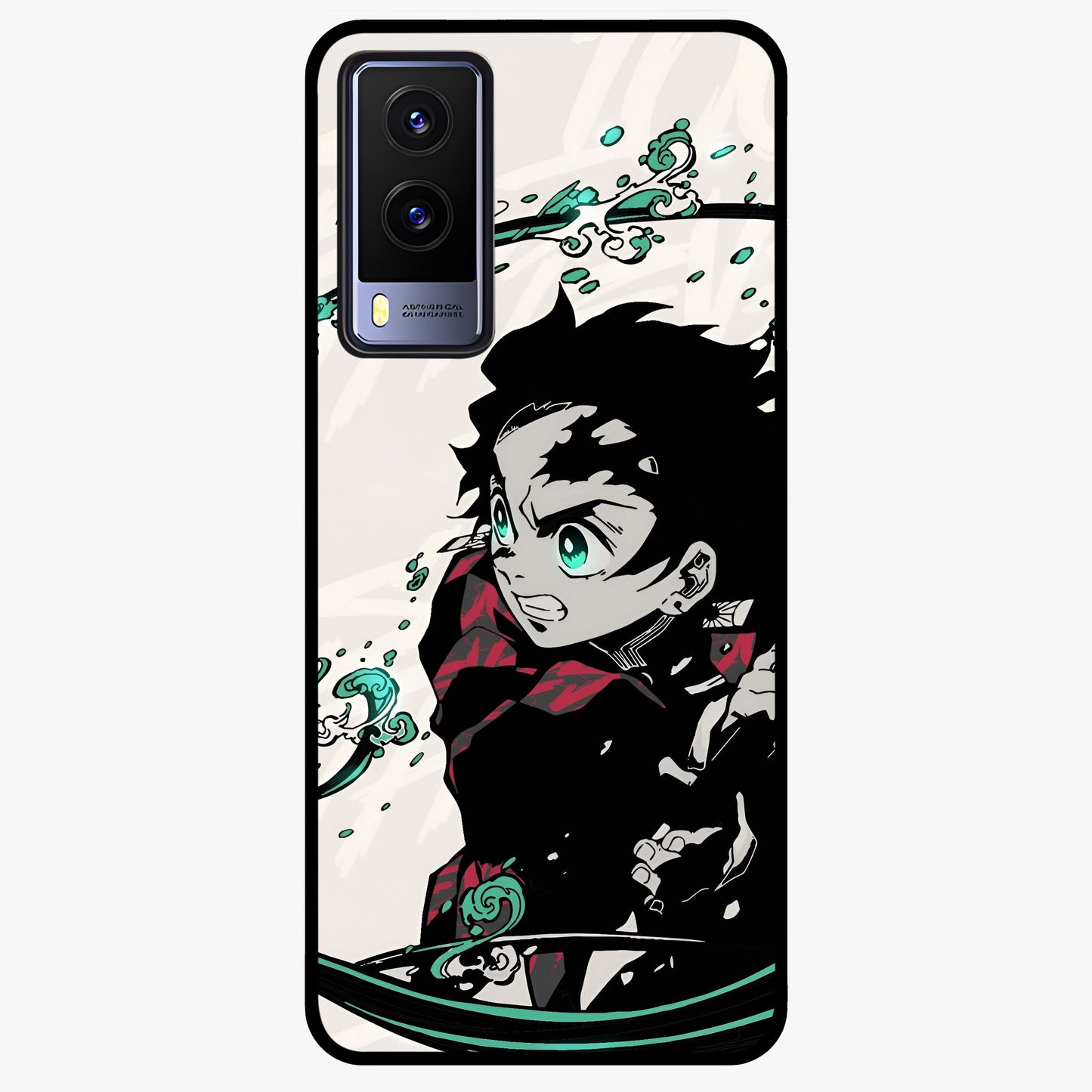 Demon Slayer Glass Case showing flat back view with bold anime inspired artwork and glossy glass finish.