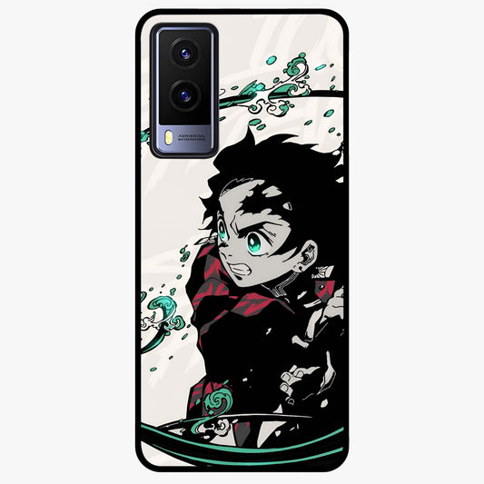 Demon Slayer Glass Case showing flat back view with bold anime inspired artwork and glossy glass finish.
