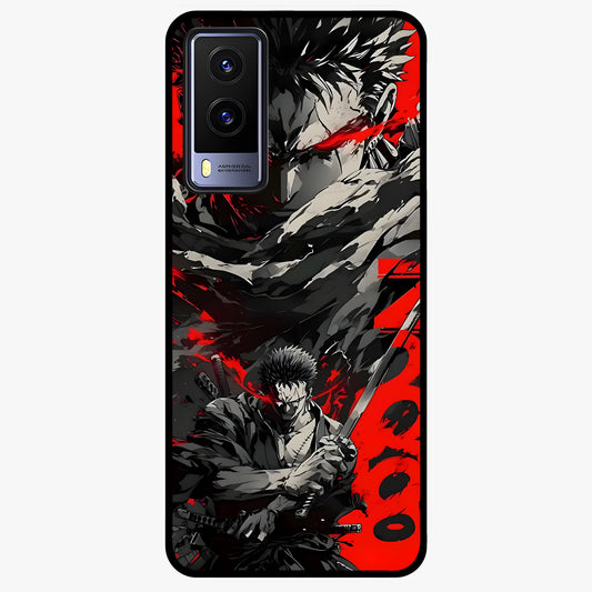 Demon Sword Resolve Glass Case showing flat back view with fierce sword warrior artwork and glossy glass finish.