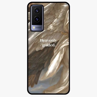 Divine Winged Grace Glass Case showing flat back view with elegant wing inspired artwork and glossy glass finish.