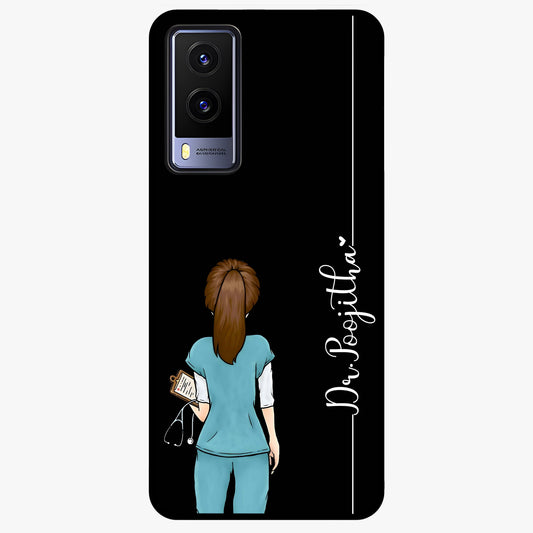Doctor Pattern Custom Name Glass Case showing flat back view with medical themed pattern and personalized name design.