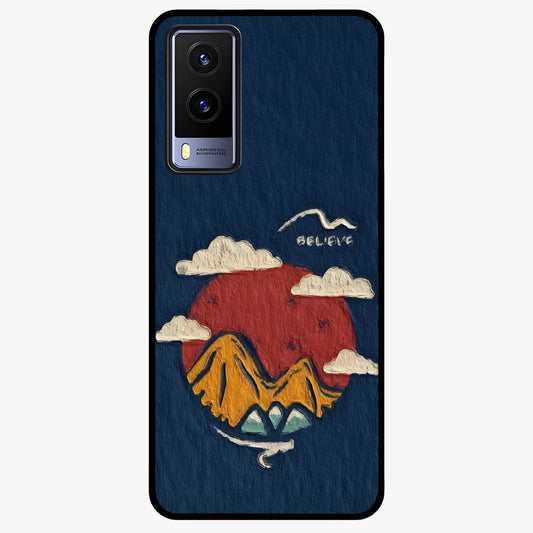 Dream Beyond Mountains Glass Case showing flat back view with scenic mountain landscape artwork and glossy glass finish.