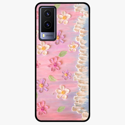Dreamy Painted Garden Glass Case showing flat back view with artistic painted floral garden artwork and glossy glass finish.