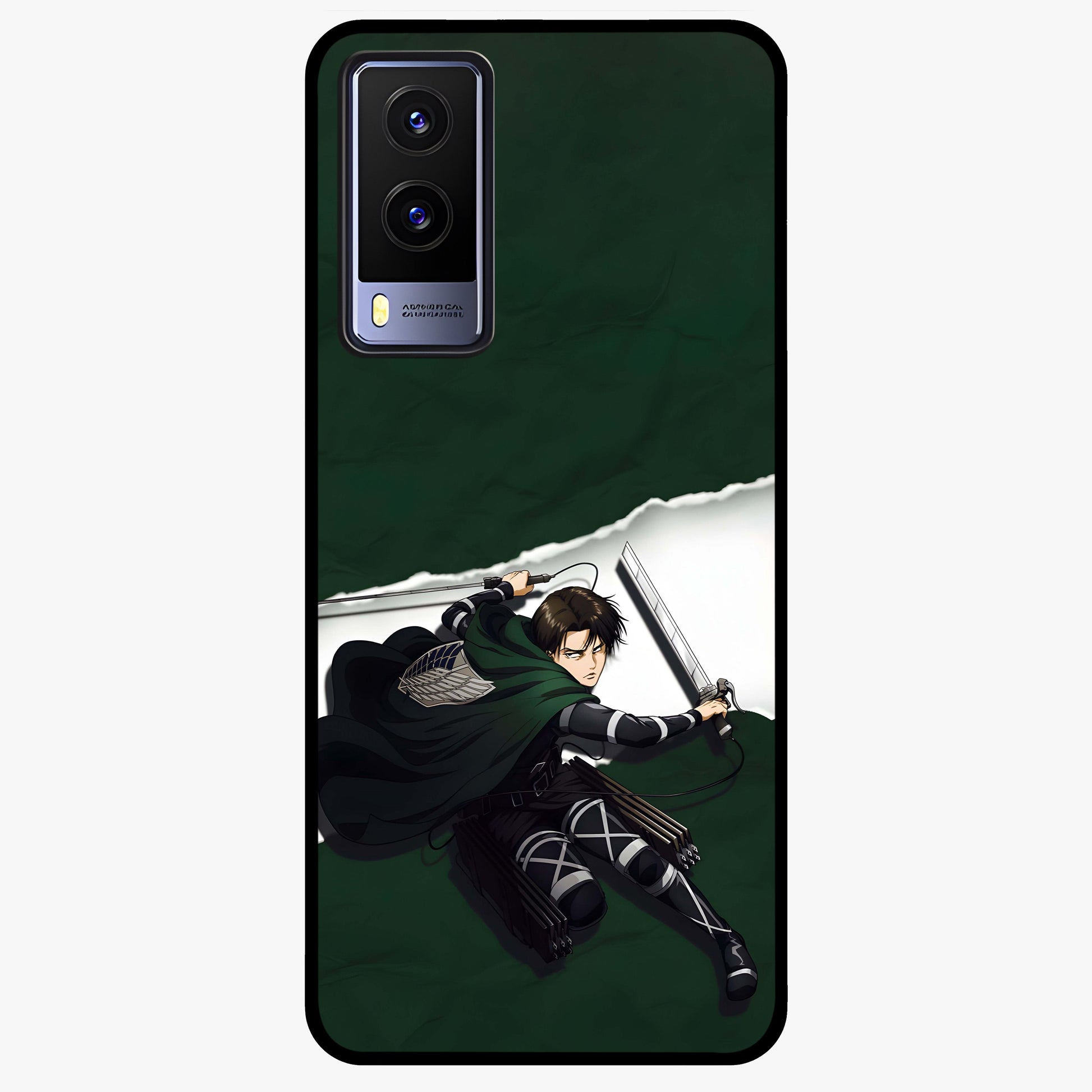 Emerald War Vanguard Glass Case showing flat back view with powerful warrior themed artwork and glossy glass finish.