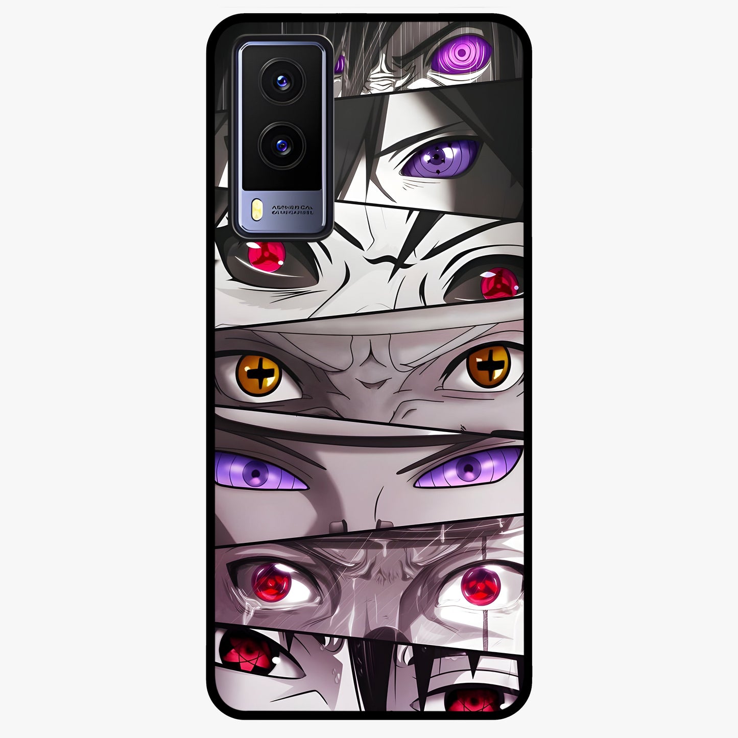 Eyes of Destiny Glass Case showing flat back view with striking eye themed artwork and glossy glass finish.