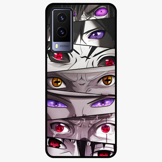 Eyes of Destiny Glass Case showing flat back view with striking eye themed artwork and glossy glass finish.