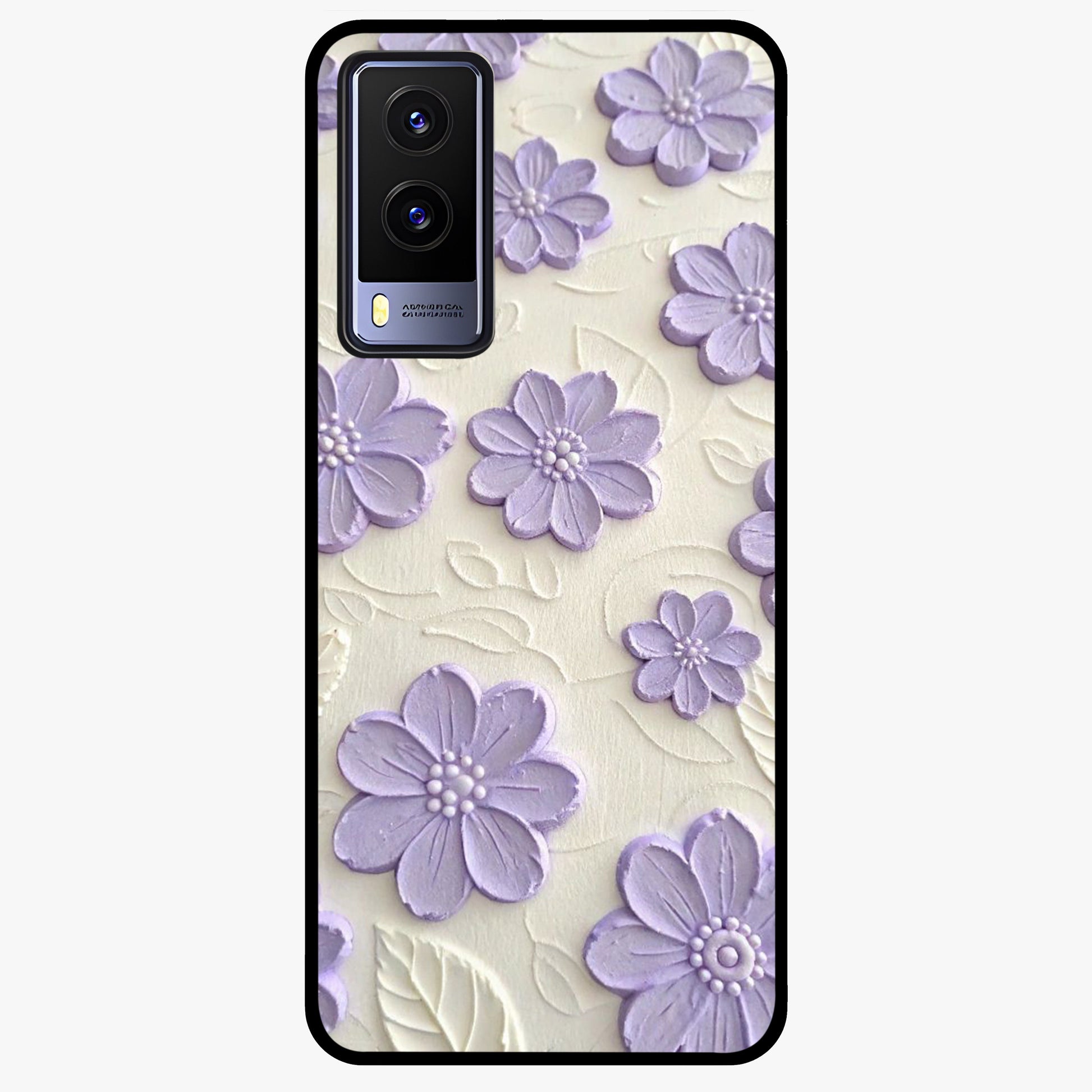 Floral Wall Art With Purple Flowers Glass Case showing flat back view with purple flower artwork and glossy glass finish.