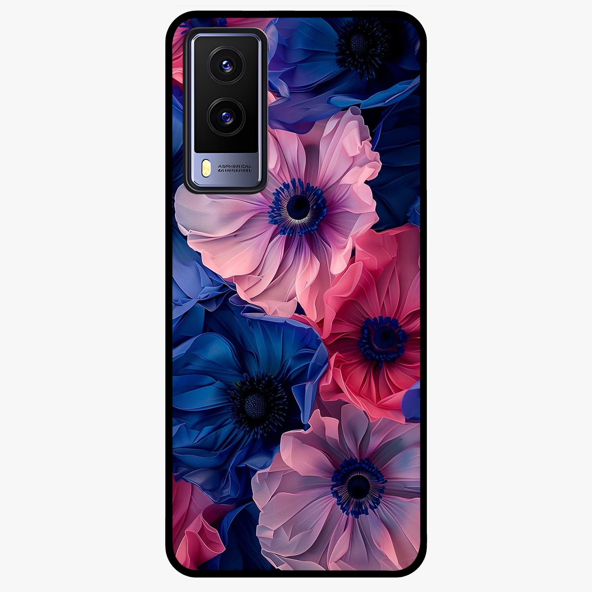 Flower Paper Art Pattern Glass Case showing flat back view with paper cut style floral artwork and glossy glass finish.