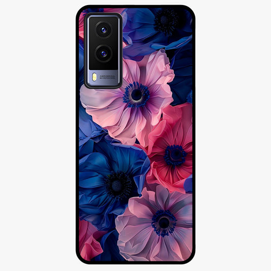 Flower Paper Art Pattern Glass Case showing flat back view with paper cut style floral artwork and glossy glass finish.