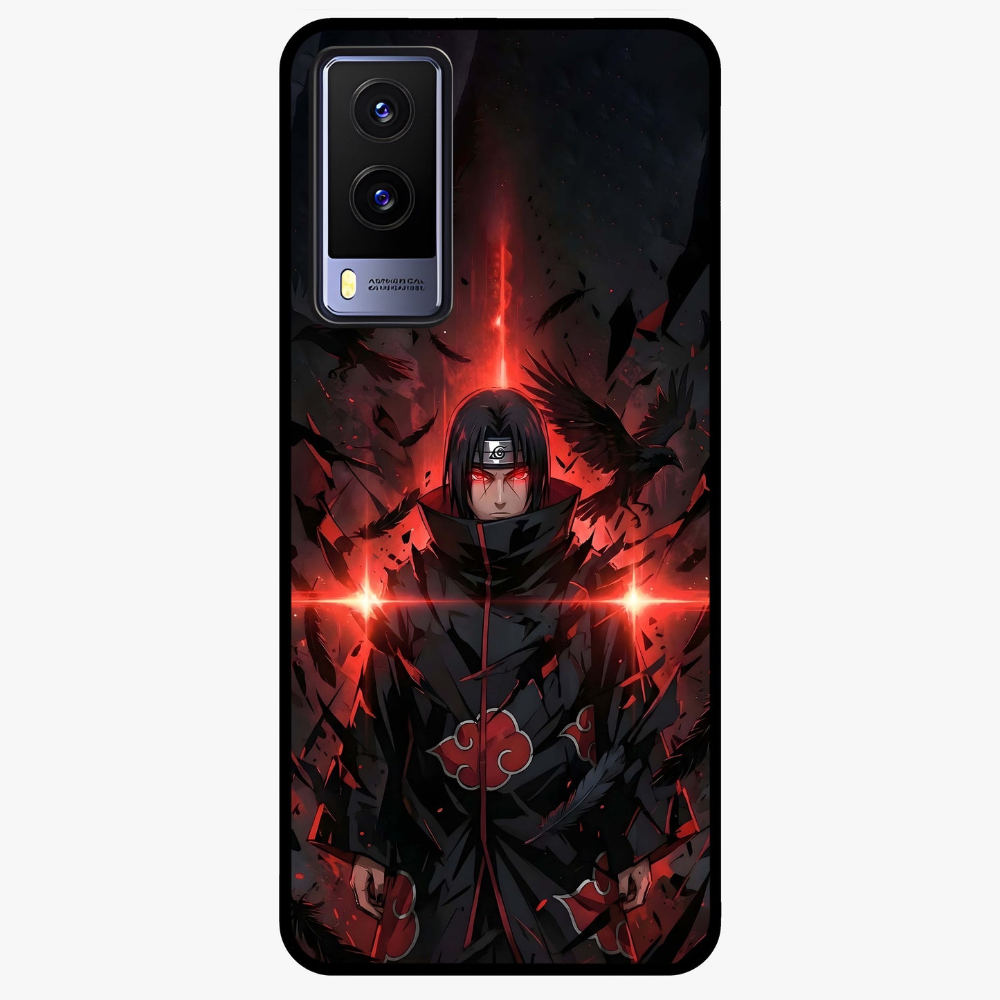 Focused Blade Discipline Glass Case showing flat back view with warrior sword themed artwork and glossy glass finish.