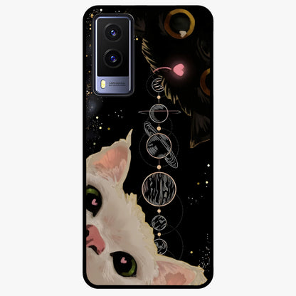Galactic Cat Glass Case showing flat back view with cosmic cat artwork and glossy glass finish.