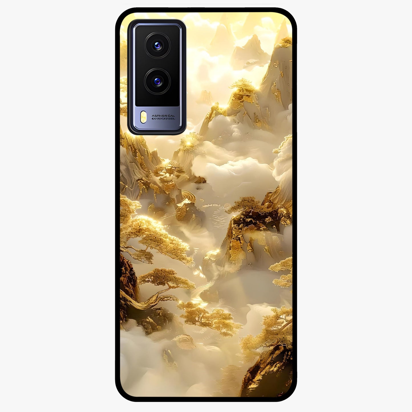 Gates Of Illumination Glass Case showing flat back view with mystical illuminated gate artwork and glossy glass finish.