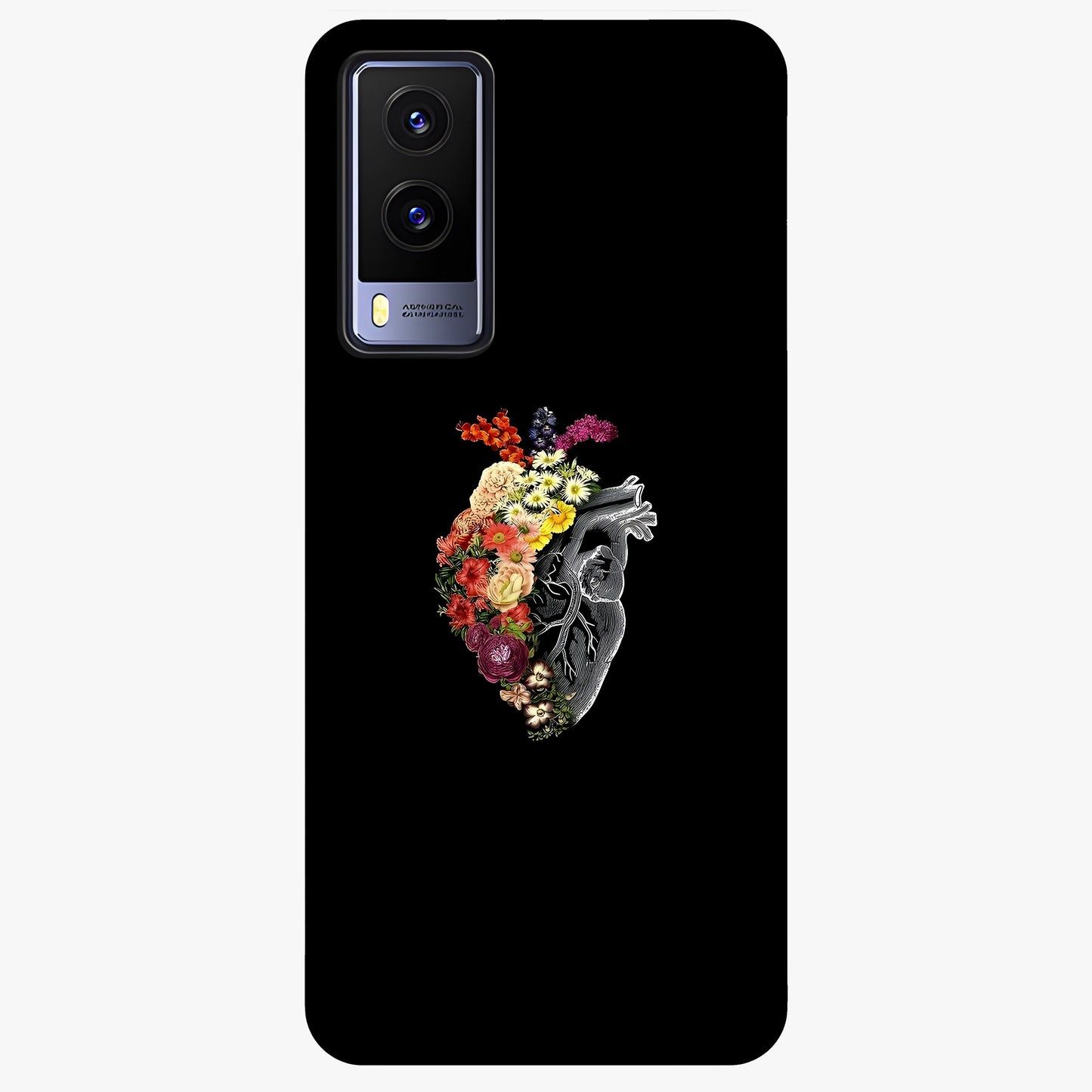 Heart With Flowers Glass Case showing flat back view with heart shaped floral artwork and glossy glass finish.