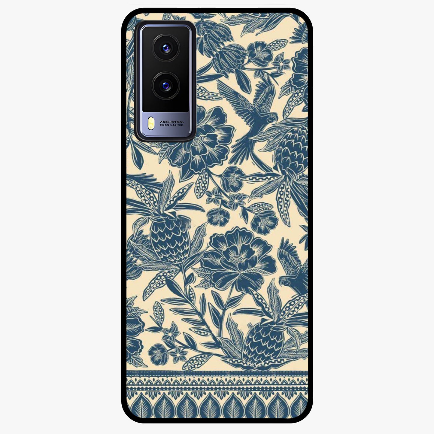 Heirloom Wild Bloom Glass Case showing flat back view with vintage inspired wild flower artwork and glossy glass finish.