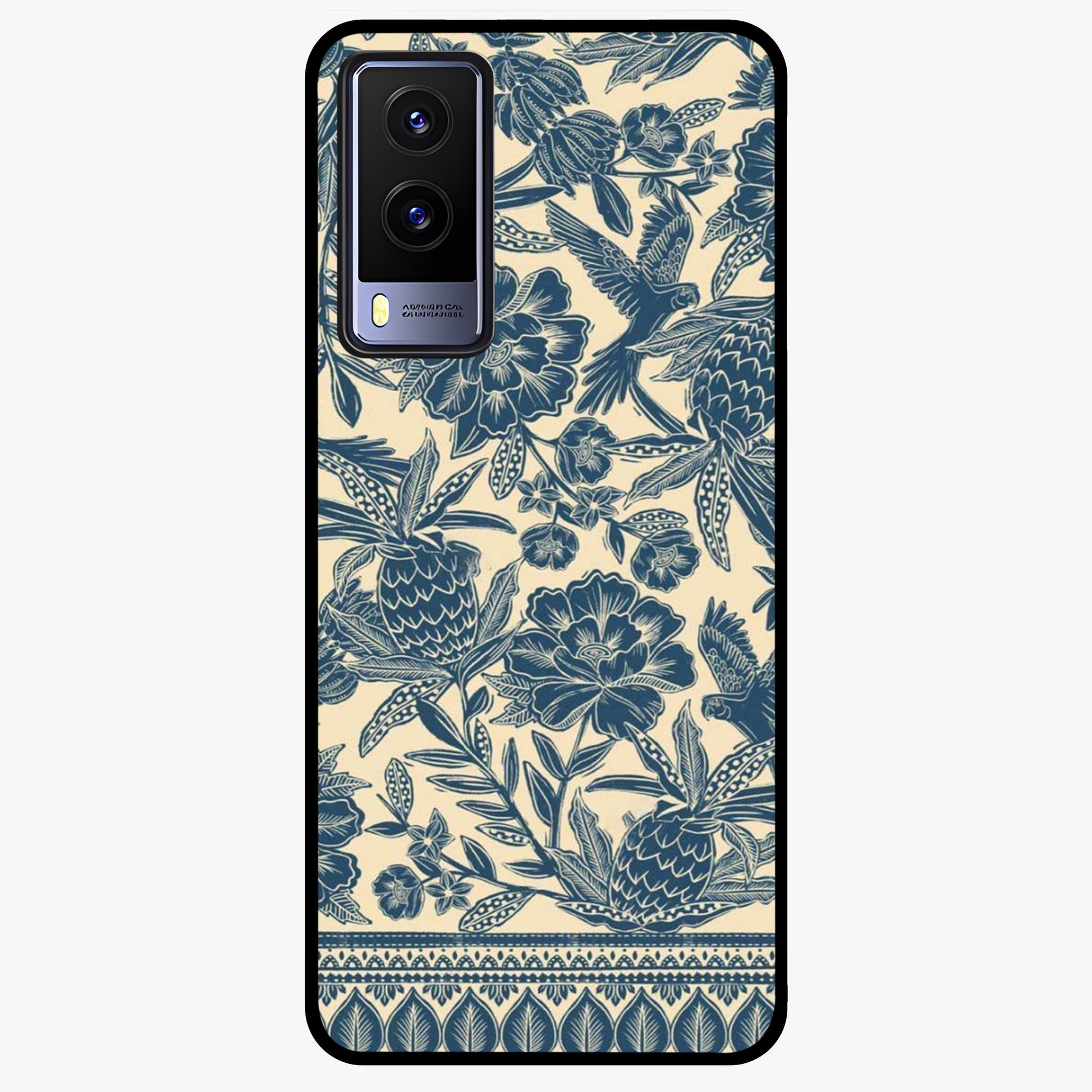 Heirloom Wild Bloom Glass Case showing flat back view with vintage inspired wild flower artwork and glossy glass finish.