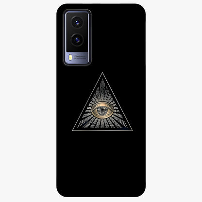 Illuminati Evil Glass Case showing flat back view with mysterious illuminati symbol artwork and glossy glass finish.