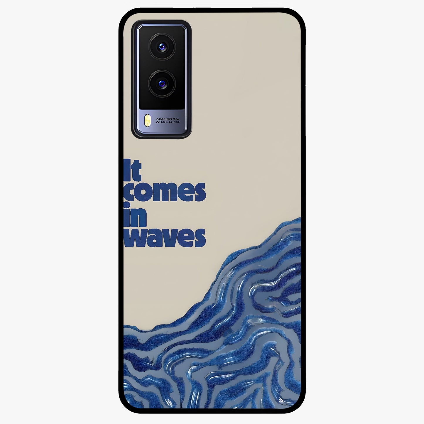 It Comes In Waves Quote Glass Case showing flat back view with inspirational wave themed quote artwork and glossy glass finish.