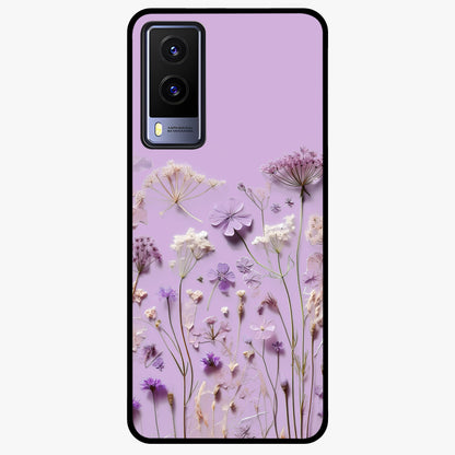 Lavender Blossom Dream Glass Case showing flat back view with soft lavender floral artwork and glossy glass finish.