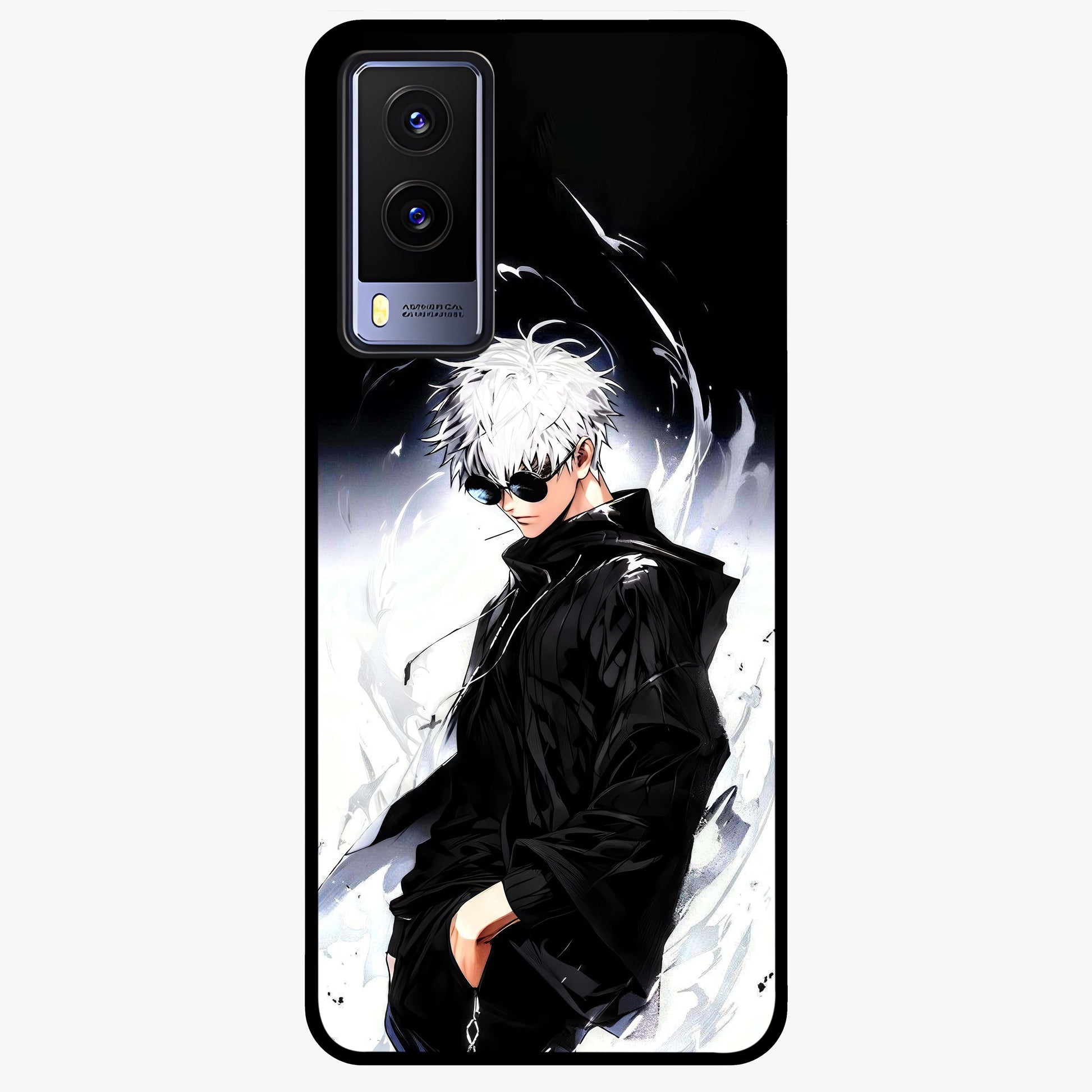 Limitless Shadow King Glass Case showing flat back view with powerful shadow warrior artwork and glossy glass finish.