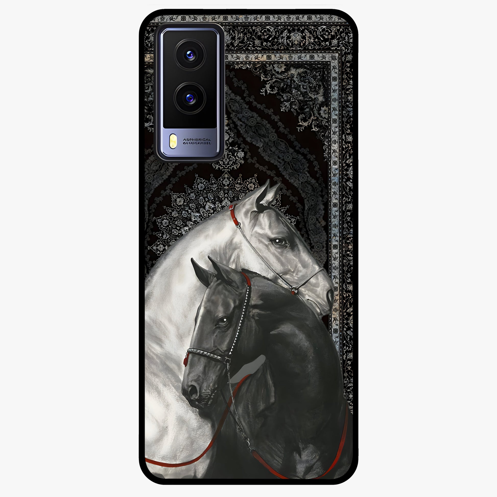 Majestic Ride Legacy Glass Case showing flat back view with powerful automotive inspired artwork and glossy glass finish.