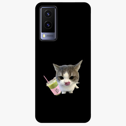 Matcha Cat Style Glass Case showing flat back view with cute matcha themed cat artwork and glossy glass finish.