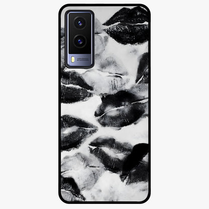 Midnight Kiss Marks Glass Case showing flat back view with lipstick kiss mark artwork and glossy glass finish.