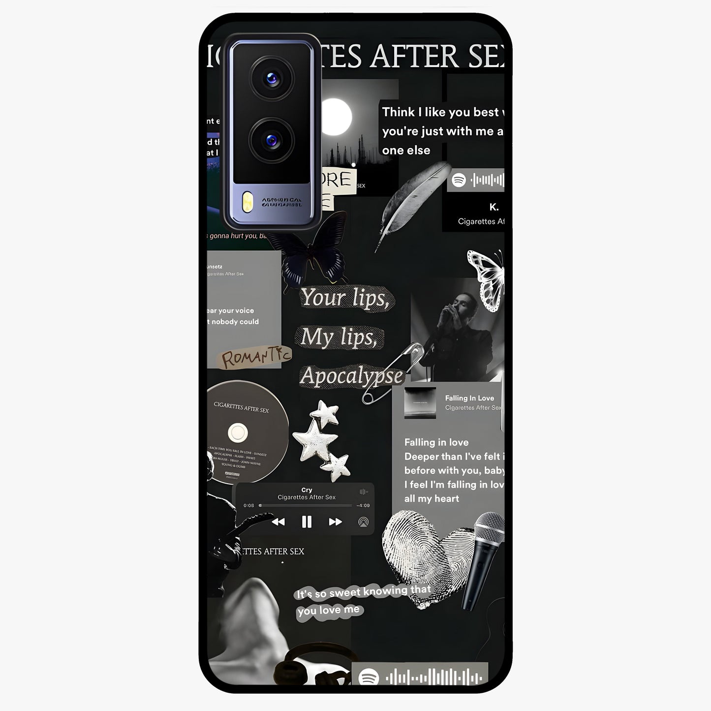 Midnight Love Echo Glass Case showing flat back view with romantic midnight themed artwork and glossy glass finish.