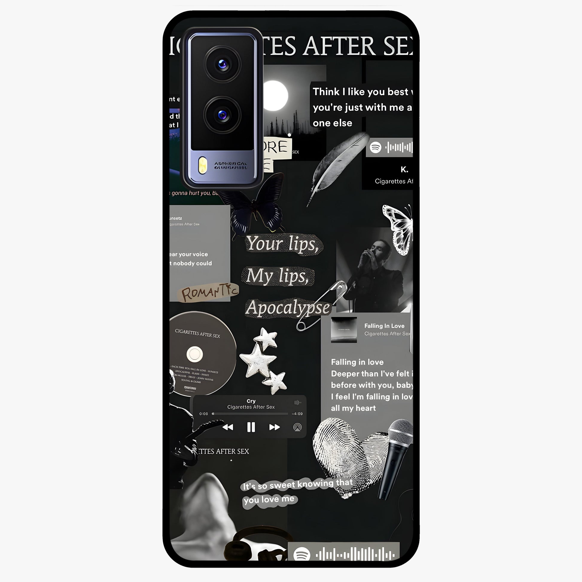 Midnight Love Echo Glass Case showing flat back view with romantic midnight themed artwork and glossy glass finish.