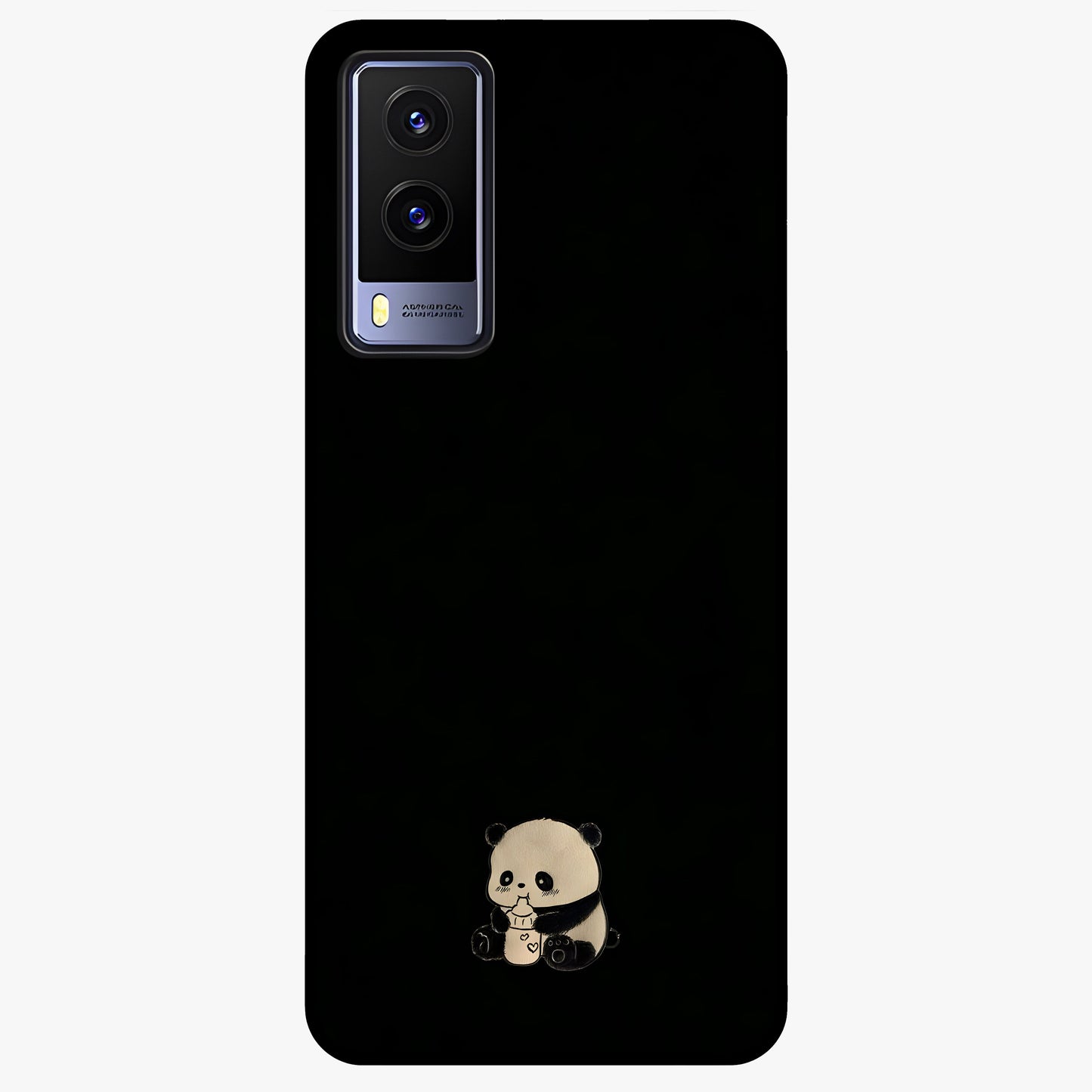 Midnight Panda Love Glass Case showing flat back view with cute panda themed artwork and glossy glass finish.