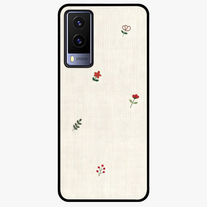 Minimalistic Blue With White Flower Pattern Glass Case showing flat back view with blue background and white flower pattern and glossy glass finish.