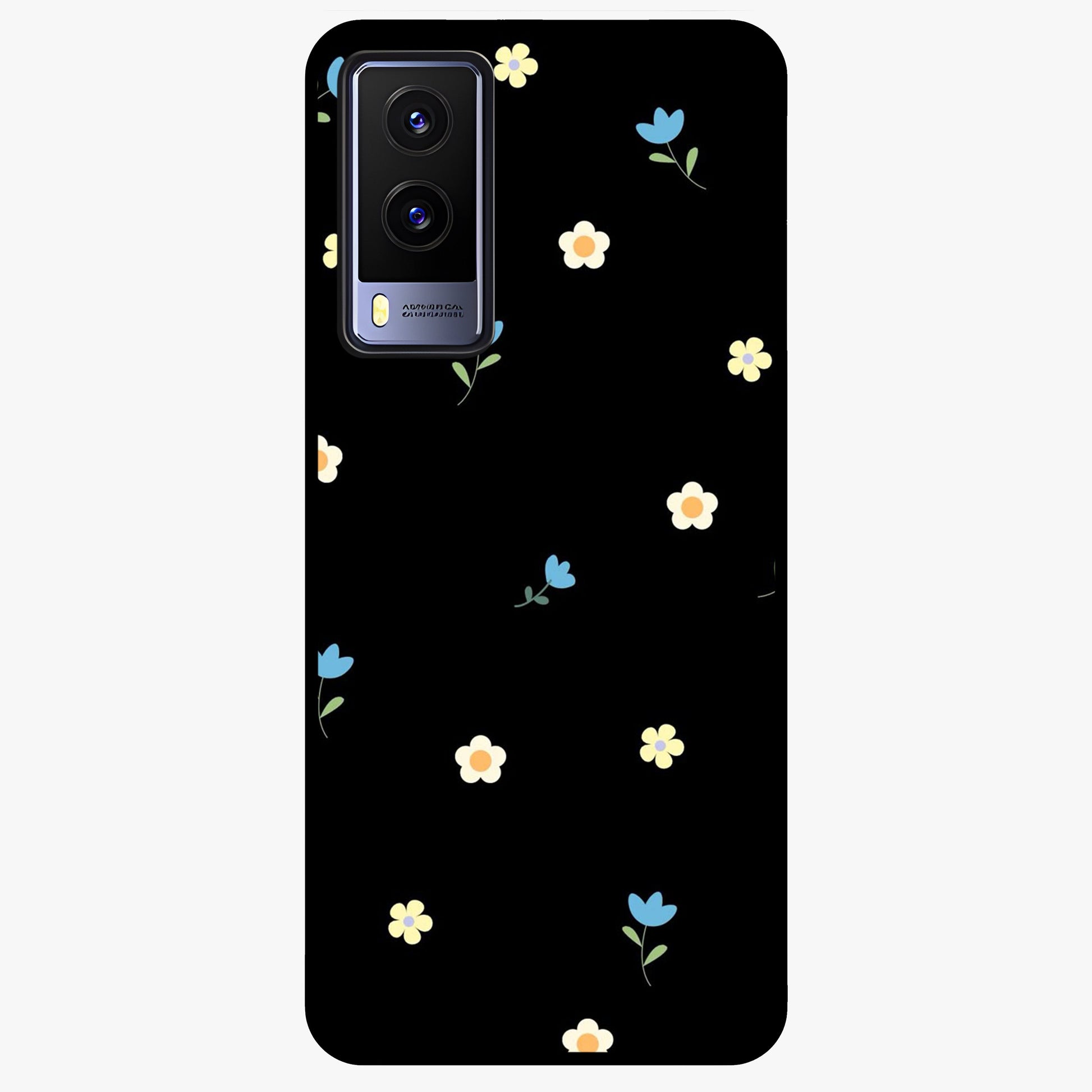Minimal Petal Whispers Glass Case showing flat back view with soft minimal floral artwork and glossy glass finish.