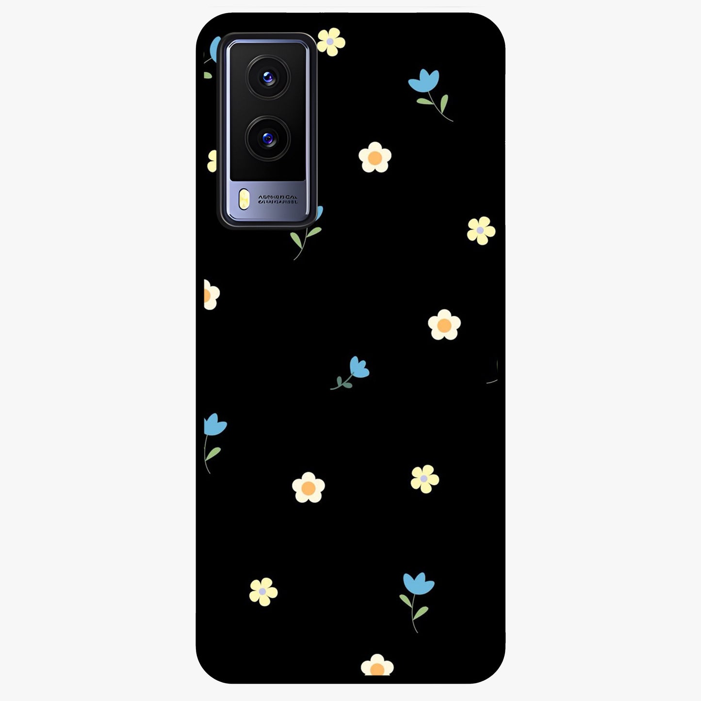 Minimalistic Blue With White Flower Pattern Glass Case showing flat back view with blue background and white flower pattern and glossy glass finish.