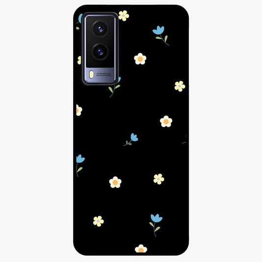 Minimalistic Blue With White Flower Pattern Glass Case showing flat back view with blue background and white flower pattern and glossy glass finish.
