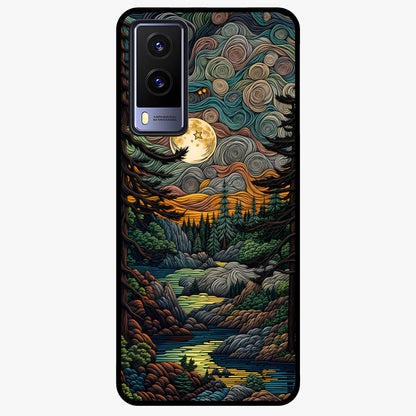 Moonlight Forest Dream Glass Case showing flat back view with mystical forest moonlight artwork and glossy glass finish.