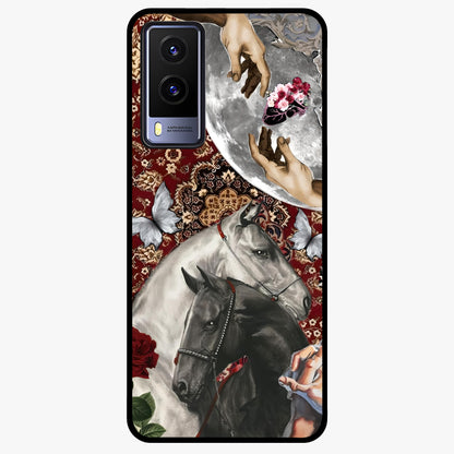 Moonlit Royal Stallion Glass Case showing flat back view with majestic horse under moonlight artwork and glossy glass finish.
