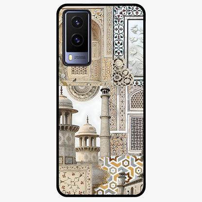 Mughal Marble Legacy Glass Case showing flat back view with intricate Mughal inspired marble pattern and glossy glass finish.
