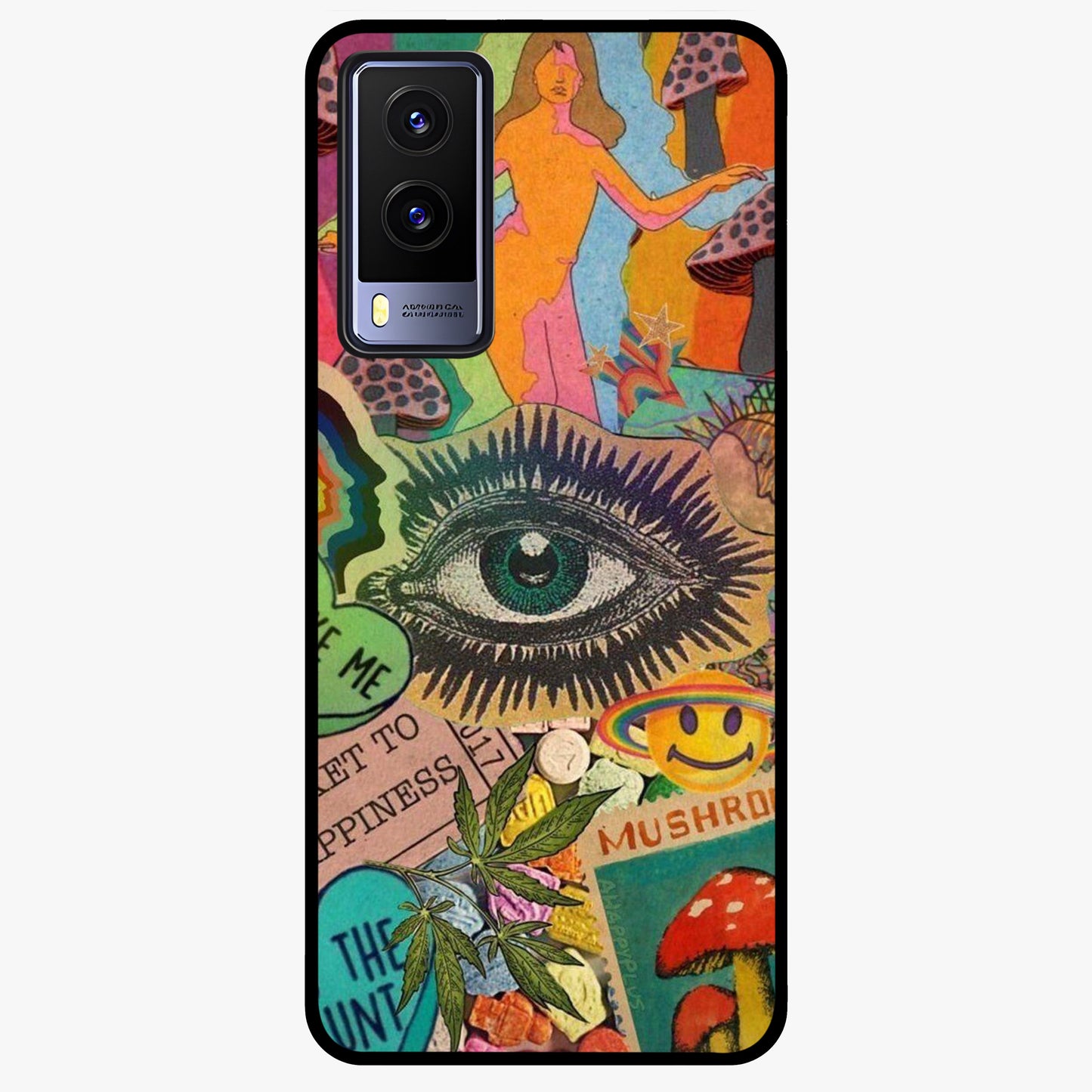Mystic Eye Wonderland Glass Case showing flat back view with mystical eye themed artwork and glossy glass finish.