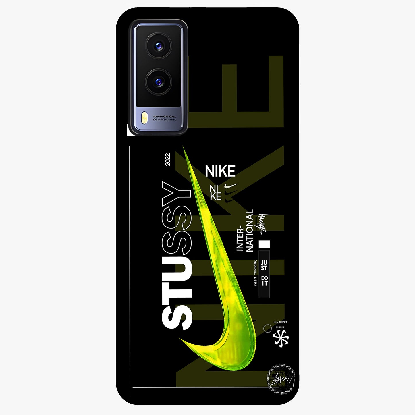 Neon Street Edition Glass Case showing flat back view with neon street style artwork and glossy glass finish.