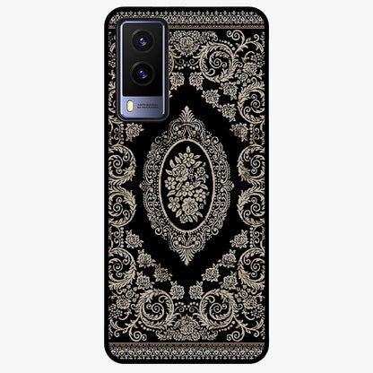 Noir Bloom Elegance Glass Case showing flat back view with elegant dark floral artwork and glossy glass finish.