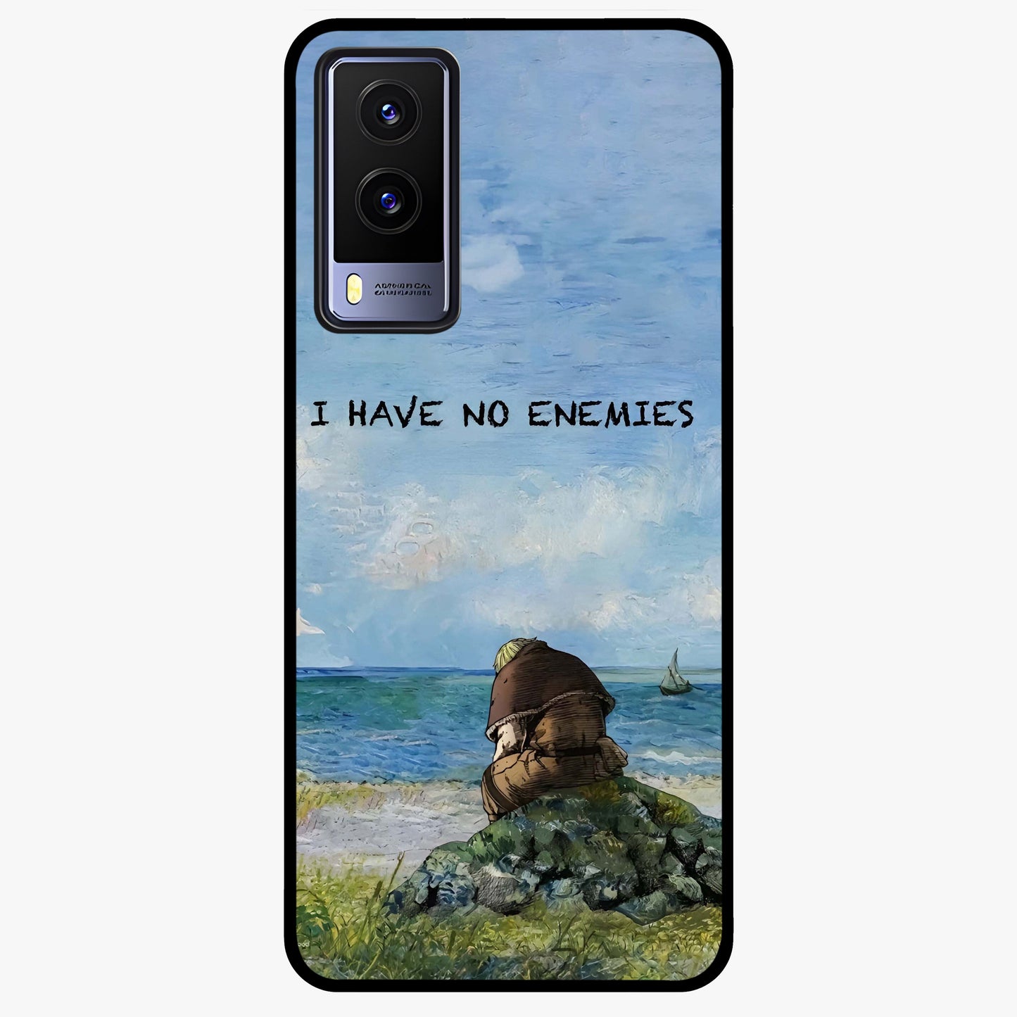 Peace Beyond War Glass Case showing flat back view with symbolic peace themed artwork and glossy glass finish.