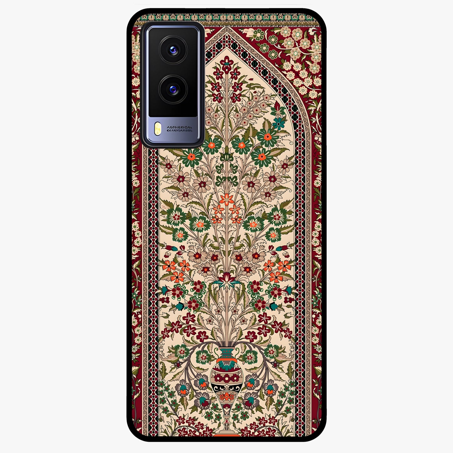 Persian Inspired Glass Case showing flat back view with ornate Persian style pattern artwork and glossy glass finish.