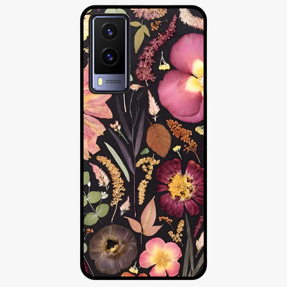 Petal Dream Tapestry Glass Case showing flat back view with intricate floral tapestry artwork and glossy glass finish.