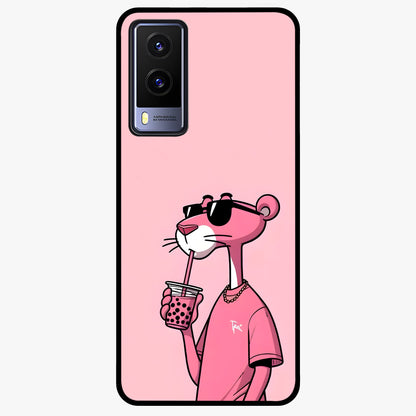 Pink Panther Glass Case showing flat back view with iconic pink panther artwork and glossy glass finish.