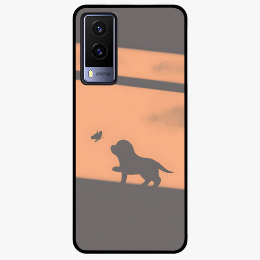 Puppy Shadow Art Glass Case showing flat back view with cute puppy shadow style artwork and glossy glass finish.