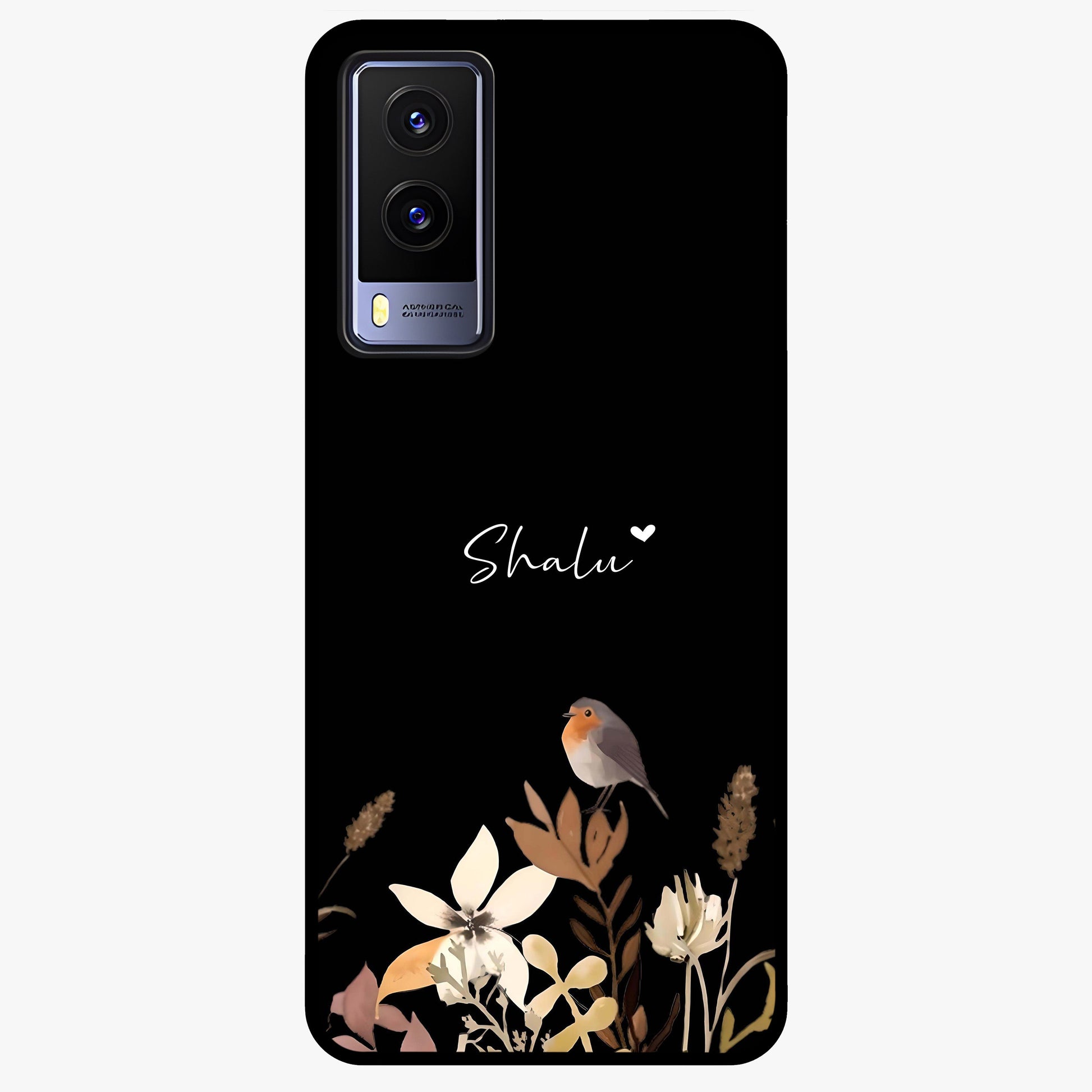 Quiet Garden Tune Custom Name Glass Case showing flat back view with peaceful garden artwork and personalized name design.