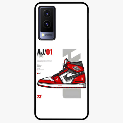 Retro Sneaker Blueprint Glass Case showing flat back view with sneaker blueprint style artwork and glossy glass finish.